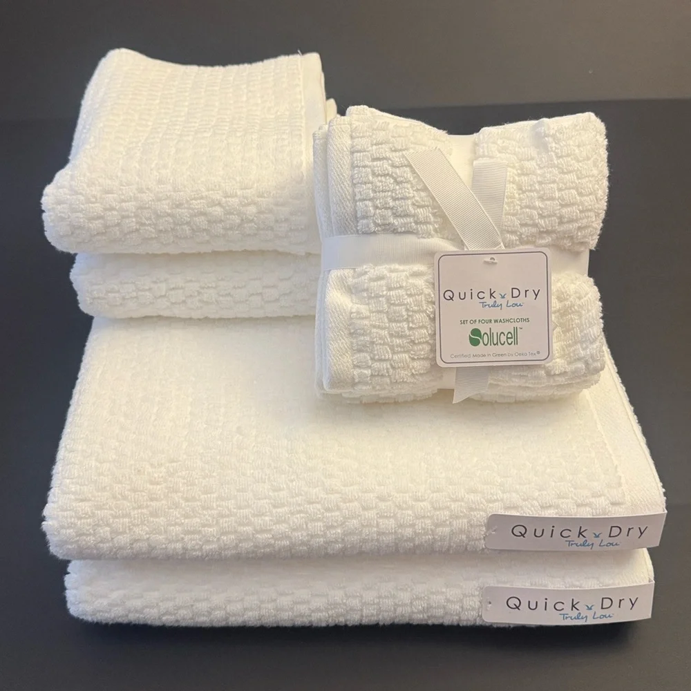 8pc TRULY LOU Quick Dry 100% Cotton Quick Dry Bath Towel Set - White